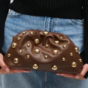 Brown Studded Clutch Handbag